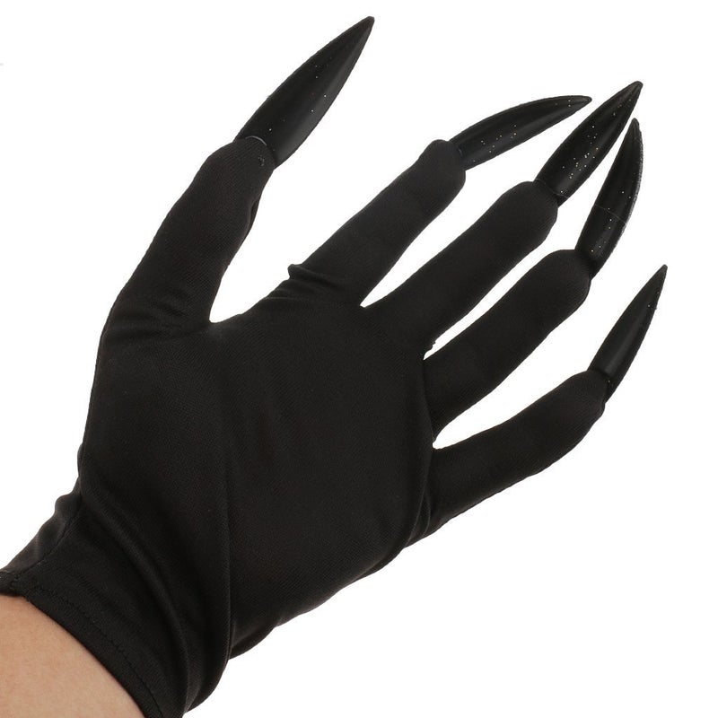 FRECI Halloween Gloves with Glitter Nails Performance Props Cosplay Costume Accessories Halloween Party Dress Supplies - Black - Image 4